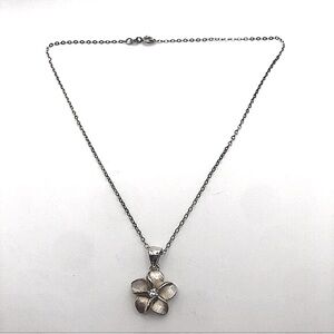 VTG Sterling Cz Floral Hawaiian Plumeria Flower Pendant & Short Chain 14” & .9”